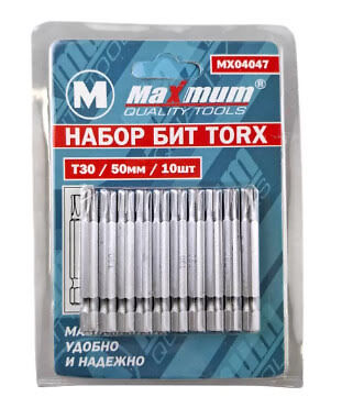 Набор бит TORX 50 мм, T30, 10 предметов "MAXIMUM"  (3168)