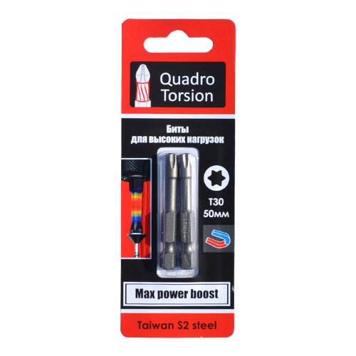 Биты 1/4" Torx 30-50мм (2 шт./карта) "Quadro Torsion"