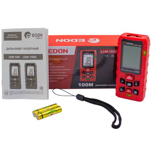 Edon  LDM-100D Дальномер лазерный (100м, лазер <1 мВТ, 630 - 670нм, память 99 замеров, 1,5В x2 AAA)