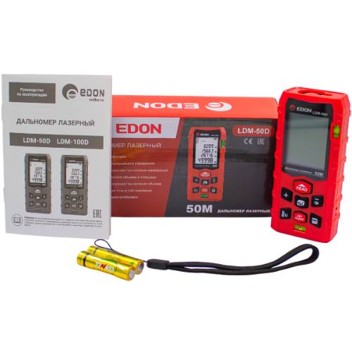 Edon  LDM-50D Дальномер лазерный (50м, лазер <1 мВТ, 630 - 670нм, память 99 замеров, 1,5В x2 AAA)