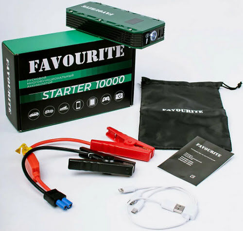STARTER 10000 Пусковой многофункциональный аккумулятор 10000 мАч, 5В/2А, 12В FAVOURITE
