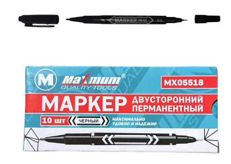 Маркер перманентный черный, двухсторонний, тонкий (ЦЕНА ЗА УПАКОВКУ 10 шт) (2966)