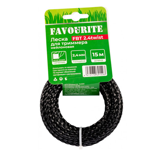 FBT 2.4twist Леска для триммера 2,4мм, 15м, витой квадрат FAVOURITE