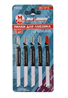 Пилки для лобзика по дереву, Т111С, 5 предметов, "MAXIMUM" MX 15715