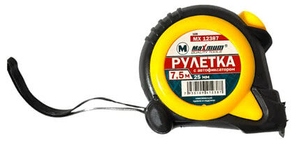 Рулетка измерительная с автофиксатором ленты 7,5 м*25 мм, ТИП 109, "MAXIMUM" MX 12387 (2464) (2464)