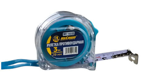 Рулетка противоударная (прозрачная) 3 м × 19 мм, "MAXIMUM" MX 18310