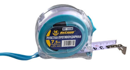 Рулетка противоударная (прозрачная) 7,5 м × 25 мм, "MAXIMUM" MX 18334