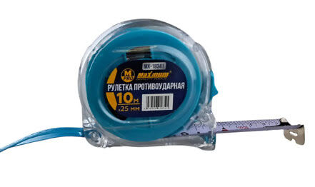 Рулетка противоударная (прозрачная) 10 м × 25 мм, "MAXIMUM" MX 18341