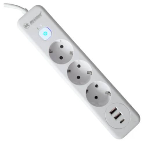 Сетевой удлинитель 3 м, 3 розетки, 2 USB порта, Type C, "MAXIMUM"(Максимум)MX 12486