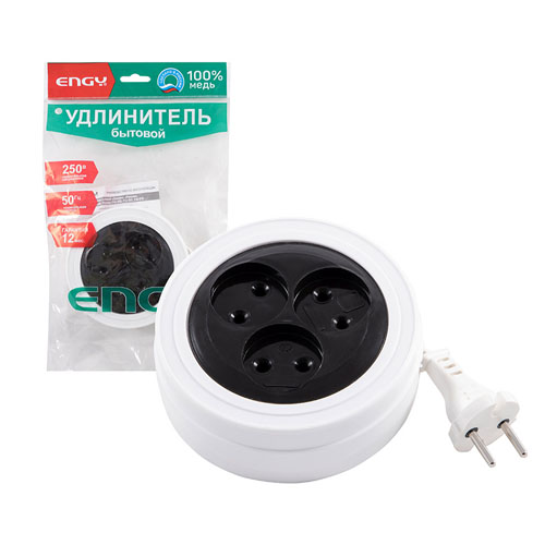 Удлинитель ENGY "Рулетка", 5м/3роз (ШВВП 2х0,75)